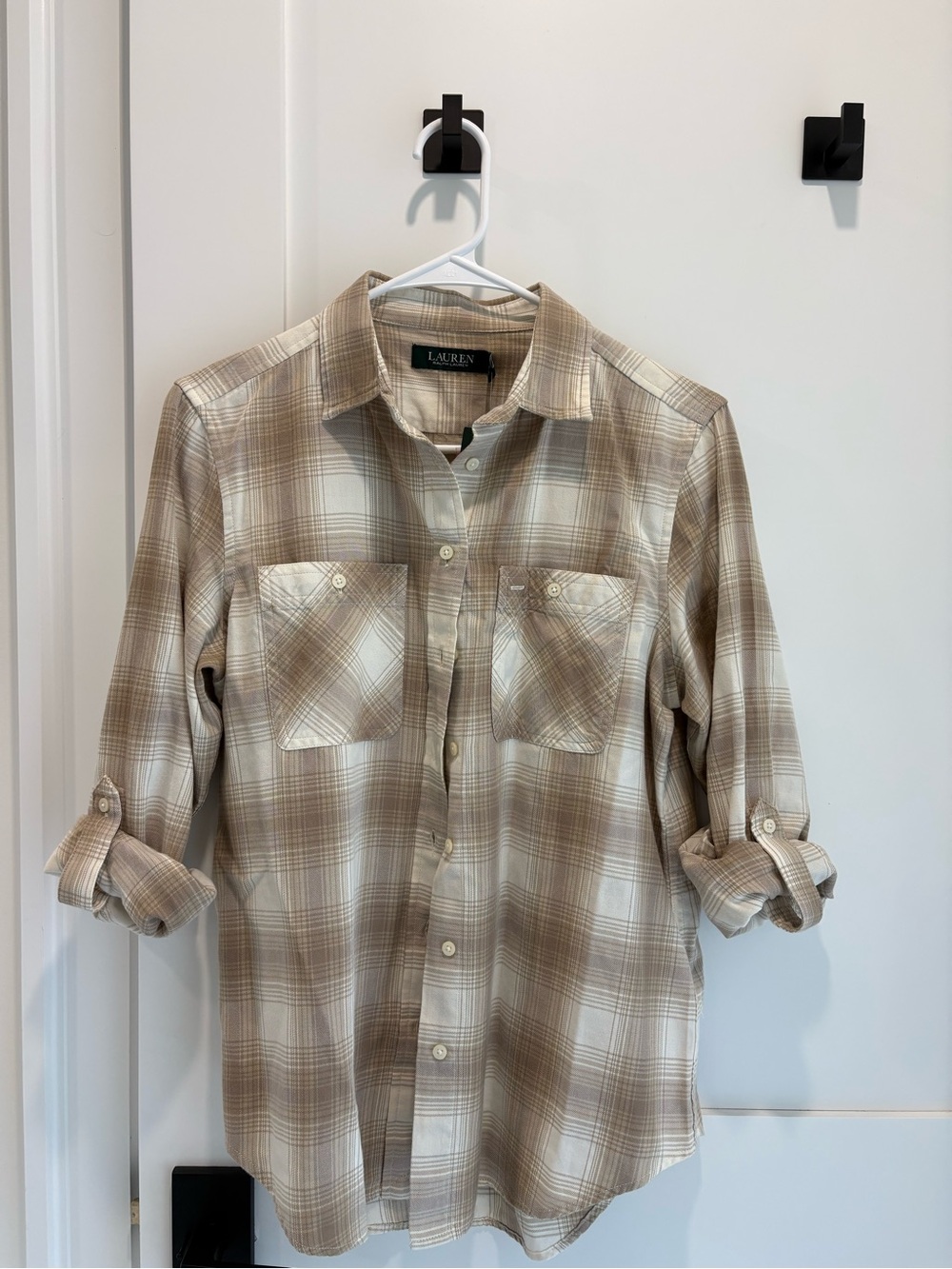 Lauren Ralph Lauren Petite Plaid Button-Up Shirt — Cream & Tan
